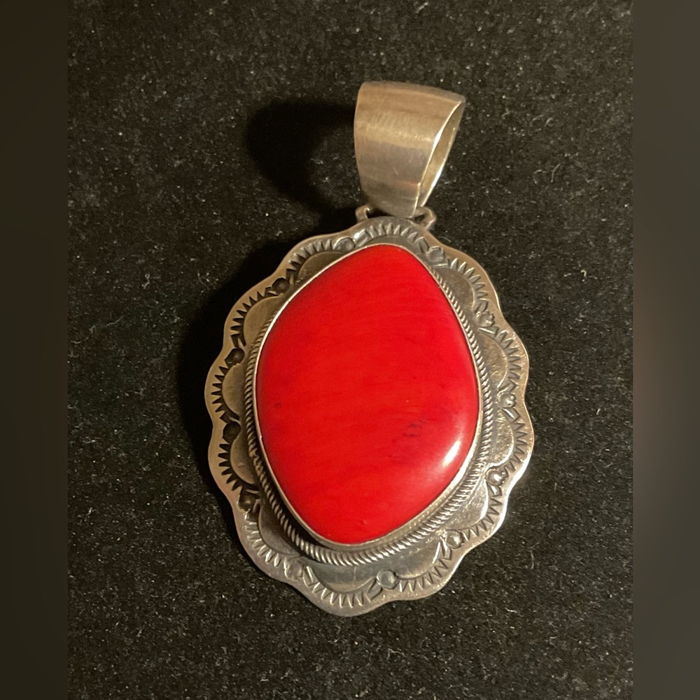 Vintage Red Navajo .925 Sterling Silver Pendant